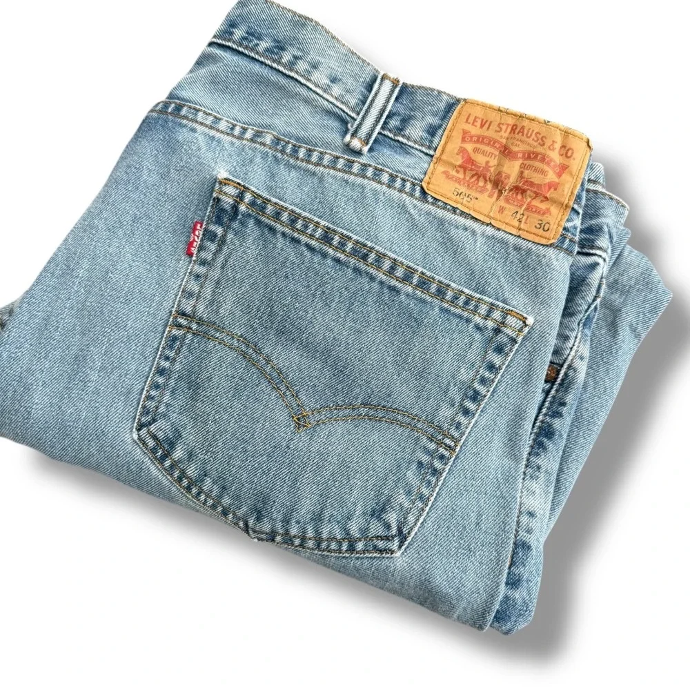 Levis 505 Regular Fit Straight Leg Jeans‎ Mens 42x30 Light Wash Blue Denim